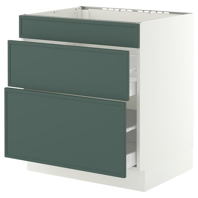 SEKTION / MAXIMERA Base cab f cktp/3 fronts/2 drawers, white/Aspudden dark gray-green, 30x24x30 "
