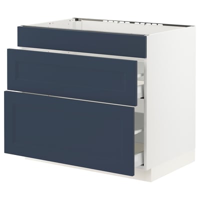 SEKTION / MAXIMERA Base cab f cktp/3 fronts/2 drawers, white Axstad/matte blue, 36x24x30 "