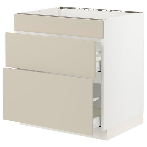 SEKTION / MAXIMERA Base cab f cktp/3 fronts/2 drawers, white/Havstorp beige, 30x24x30 "