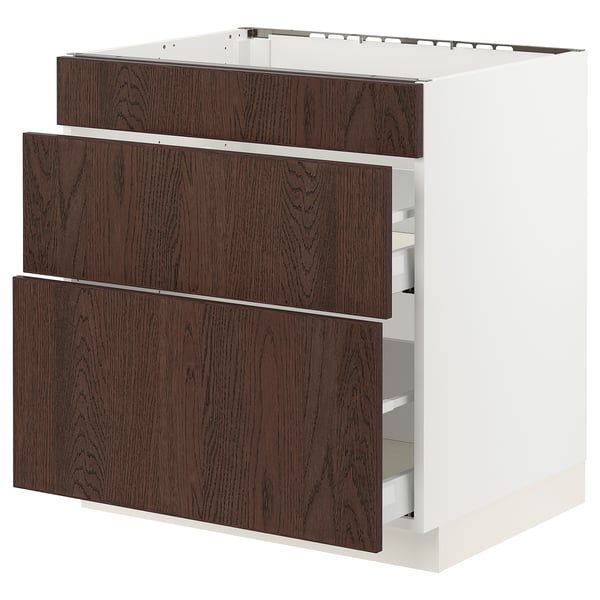 SEKTION / MAXIMERA Base cab f cktp/3 fronts/2 drawers, white/Sinarp brown, 30x24x30 "