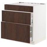 SEKTION / MAXIMERA Base cab f cktp/3 fronts/2 drawers, white/Sinarp brown, 30x24x30 "