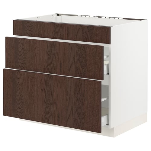 White & brown SEKTION kitchen cabinet, 3 drawers.