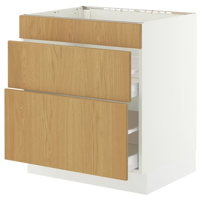 SEKTION / MAXIMERA Base cab f cktp/3 fronts/2 drawers, white/Sinarp oak veneer, 30x24x30 "