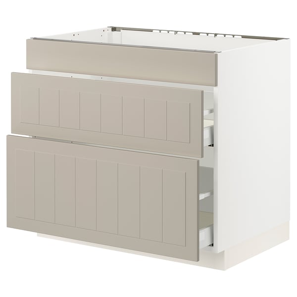 SEKTION / MAXIMERA Base cab f cktp/3 fronts/2 drawers, white/Stensund beige, 36x24x30 "