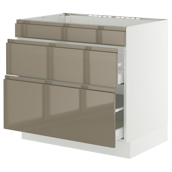 SEKTION / MAXIMERA Base cab f cktp/3 fronts/2 drawers, white/Voxtorp high-gloss dark grey-brown, 36x24x30 "