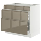 SEKTION / MAXIMERA Base cab f cktp/3 fronts/2 drawers, white/Voxtorp high-gloss dark grey-brown, 36x24x30 "