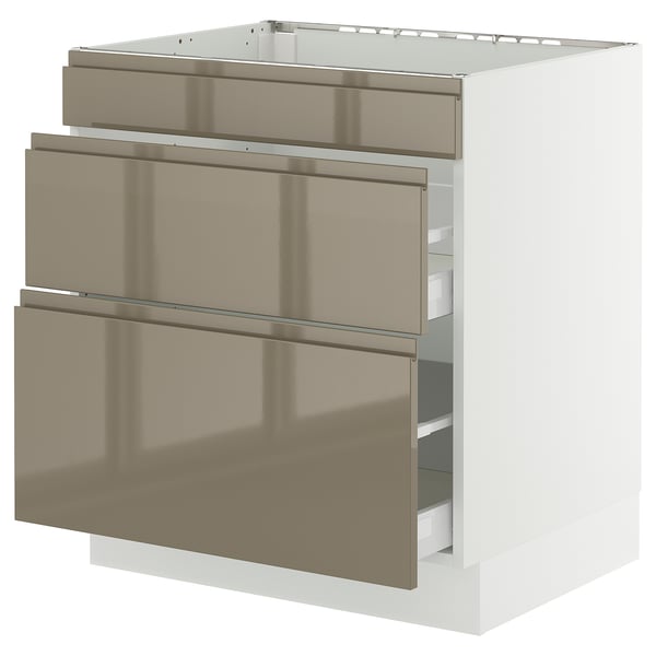 SEKTION / MAXIMERA Base cab f cktp/3 fronts/2 drawers, white/Voxtorp high-gloss dark grey-brown, 30x24x30 "