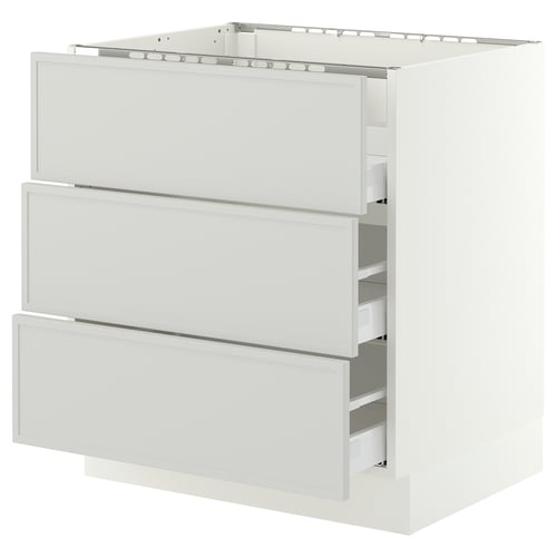 SEKTION / MAXIMERA Base cab f cktp/3 fronts/3 drawers, white/Aspudden light gray, 30x24x30 "