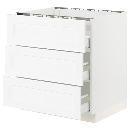SEKTION white kitchen cabinet with three drawers and modern design.