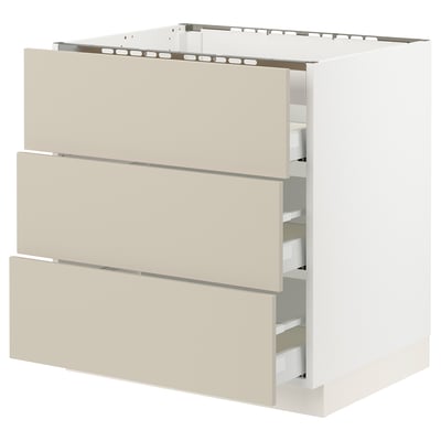 SEKTION / MAXIMERA Base cab f cktp/3 fronts/3 drawers, white/Havstorp beige, 30x24x30 "