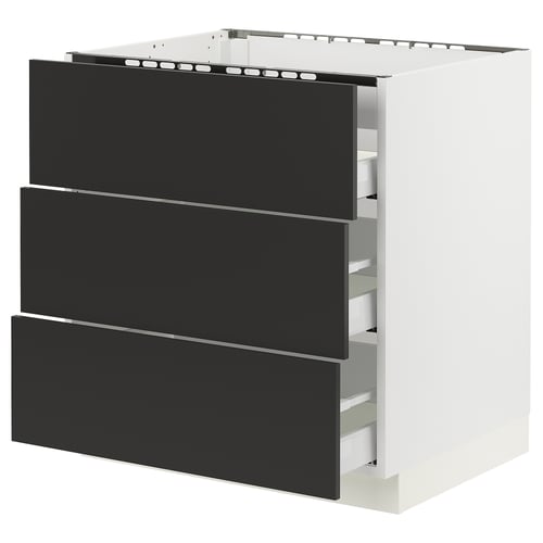 SEKTION kitchen unit in matt black, sleek, modern design with three drawers.