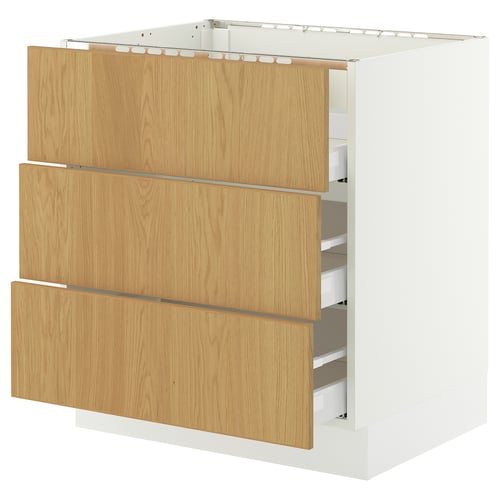 IKEA SEKTION oak veneer kitchen cabinet, white and light brown, rectangular with multiple drawers, minimalist design.