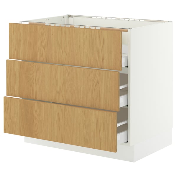 SEKTION / MAXIMERA Base cab f cktp/3 fronts/3 drawers, white/Sinarp oak veneer, 36x24x30 "