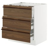 SEKTION / MAXIMERA Base cab f cktp/3 fronts/3 drawers, white/Stensta dark brown ash veneer, 30x24x30 "
