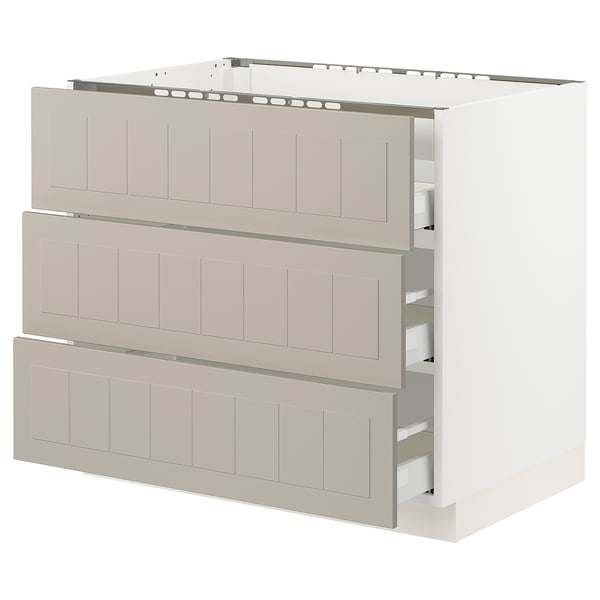 SEKTION / MAXIMERA Base cab f cktp/3 fronts/3 drawers, white/Stensund beige, 36x24x30 "