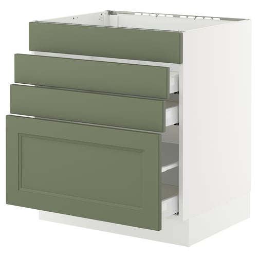 SEKTION kitchen unit in grey-green with three drawers and one cabinet.