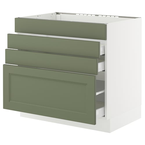 SEKTION kitchen unit in grey-green with three drawers and a cabinet.