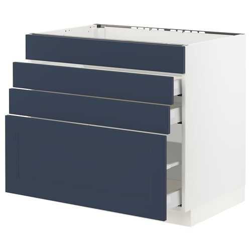 SEKTION kitchen cabinet in blue; modern design with three drawers and white frame.