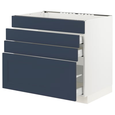 SEKTION / MAXIMERA Base cab f cktp/4 fronts/3 drawers, white Axstad/matte blue, 36x24x30 "