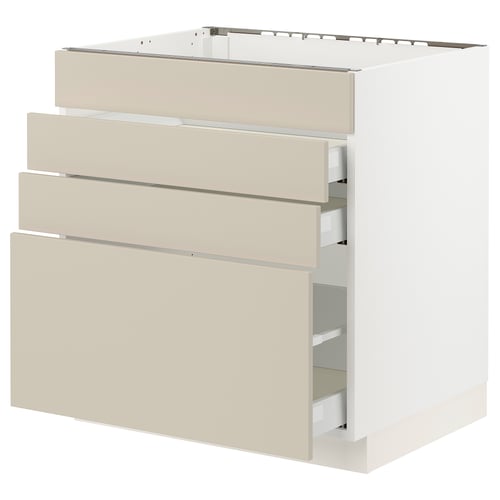SEKTION white kitchen cabinet with beige drawers, rectangular, modern design.