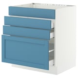 SEKTION / MAXIMERA Base cab f cktp/4 fronts/3 drawers, white/Lerhyttan blue, 30x24x30 "