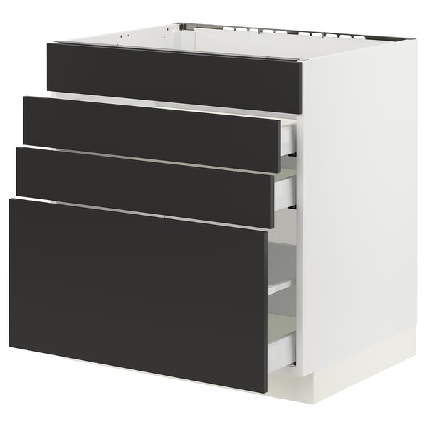 SEKTION / MAXIMERA Base cab f cktp/4 fronts/3 drawers, white/Nickebo matte anthracite, 30x24x30 "
