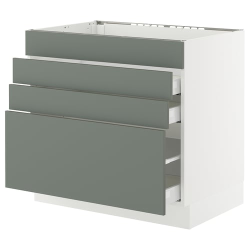 SEKTION kitchen unit with 4 grey-green drawers, modern & sturdy.