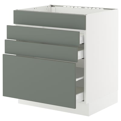 SEKTION / MAXIMERA Base cab f cktp/4 fronts/3 drawers, white/Nickebo matte grey-green, 30x24x30 "