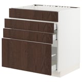 SEKTION / MAXIMERA Base cab f cktp/4 fronts/3 drawers, white/Sinarp brown, 30x24x30 "