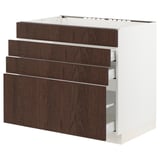 SEKTION / MAXIMERA Base cab f cktp/4 fronts/3 drawers, white/Sinarp brown, 36x24x30 "