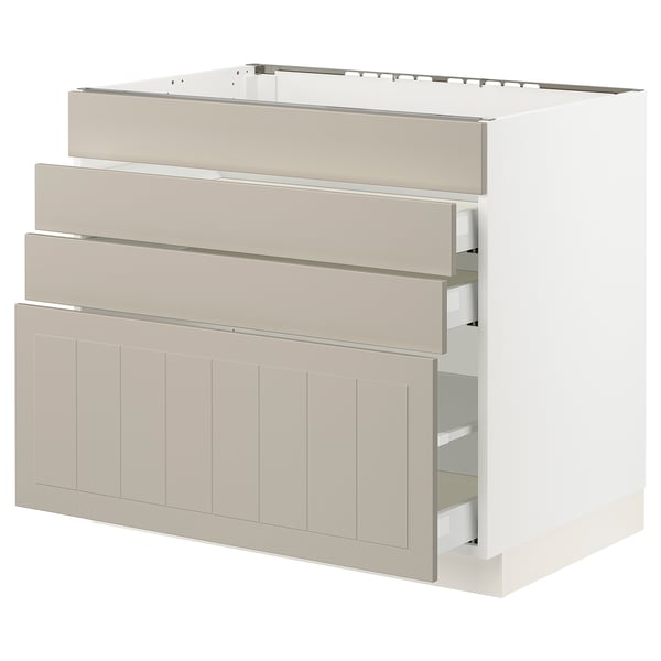 SEKTION / MAXIMERA Base cab f cktp/4 fronts/3 drawers, white/Stensund beige, 36x24x30 "
