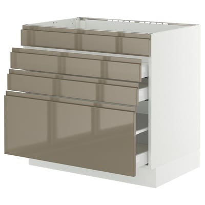 SEKTION / MAXIMERA Base cab f cktp/4 fronts/3 drawers, white/Voxtorp high-gloss dark grey-brown, 36x24x30 "