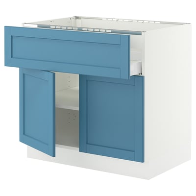 SEKTION / MAXIMERA Base cab f cktp/dw/shelves/2drs, white/Lerhyttan blue, 36x24x30 "