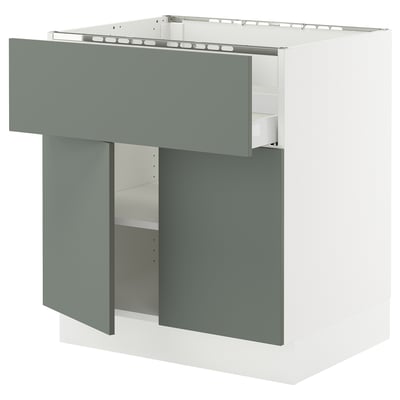 SEKTION / MAXIMERA Base cab f cktp/dw/shelves/2drs, white/Nickebo matte grey-green, 30x24x30 "