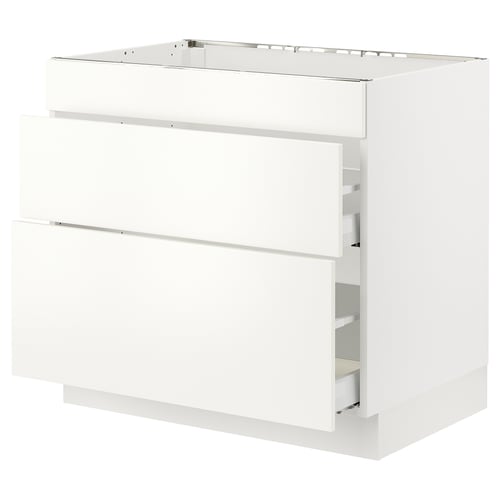 SEKTION white kitchen cabinet, sleek modern design, high-end finish, 3 drawers.