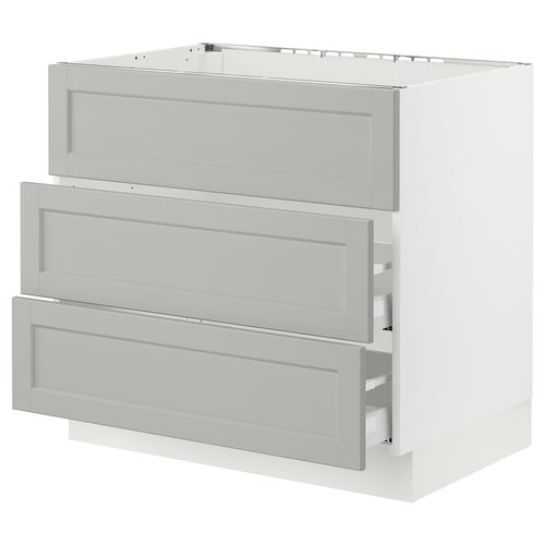 Ikea SEKTION kitchen unit, light grey, 3 drawers, white.