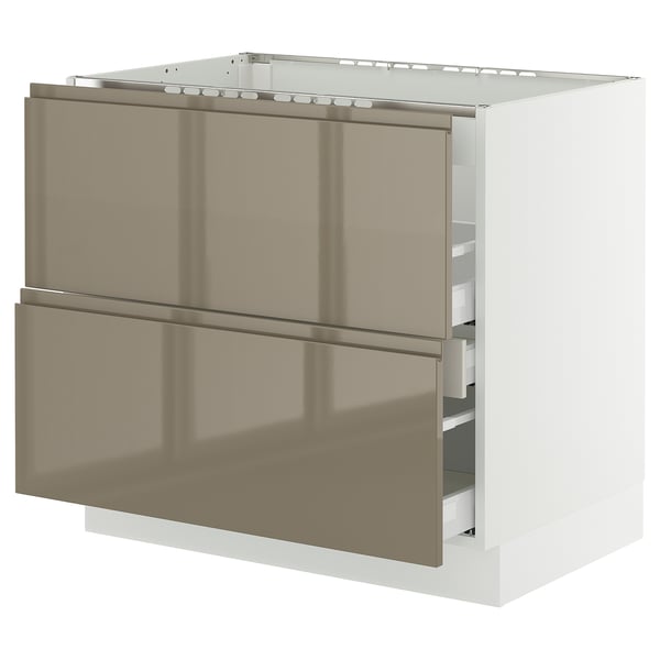 SEKTION / MAXIMERA Base cab f cktp/int extractor w drw, white/Voxtorp high-gloss dark grey-brown, 36x24x30 "