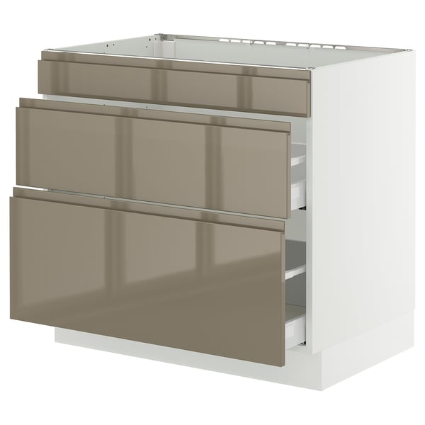 SEKTION / MAXIMERA Base cab f cktp/int extractor w drw, white/Voxtorp high-gloss dark grey-brown, 36x24x30 "