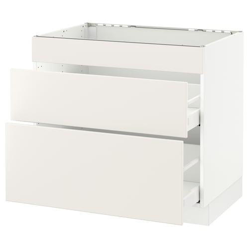 White SEKTION kitchen cabinet with veddinge fronts, sleek design, metal drawer runners.