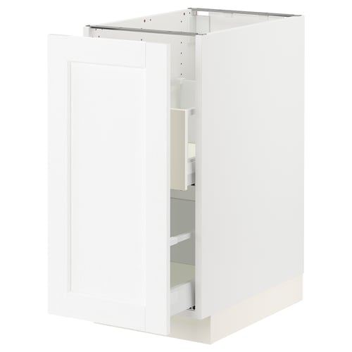 White SEKTION kitchen cabinet with drawers, modern design.