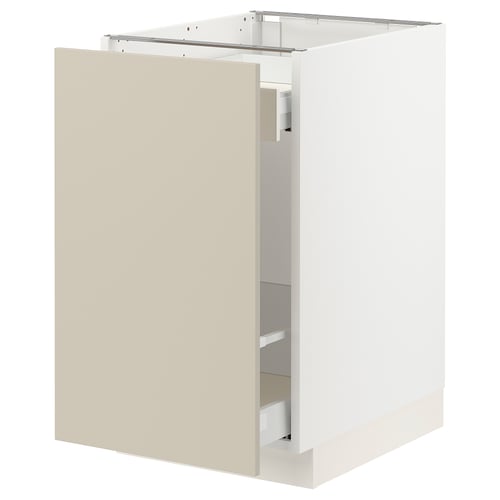 Ikea SEKTION kitchen cabinet in beige with cream-colored smooth front, rectangular shape, no handles.