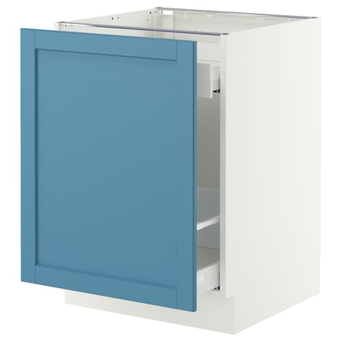 Modern blue-white cabinet, rectangular, with sleek drawer.