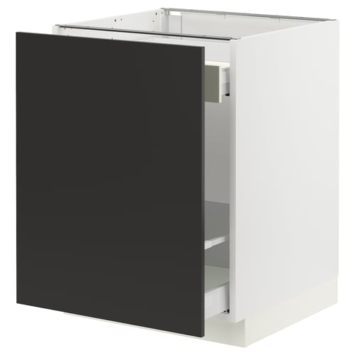 Modern kitchen cabinet in black and white by ikea SEKTION, sleek matte finish, rectangular shape, sturdy frame.