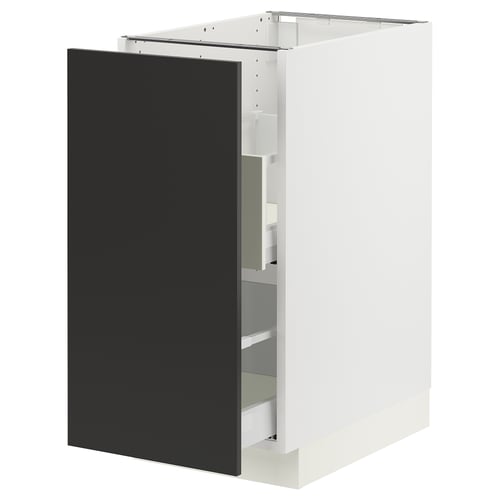 Ikea SEKTION kitchen cabinet in white with black door, modern design.