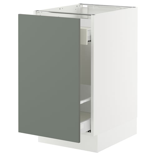 Ikea SEKTION kitchen cabinet, grey-green, single door, white frame.