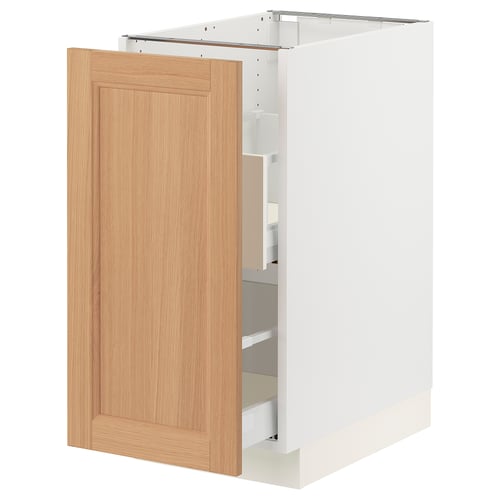 SEKTION kitchen cabinet in white & oak. Solid wood door, full-extension drawers.