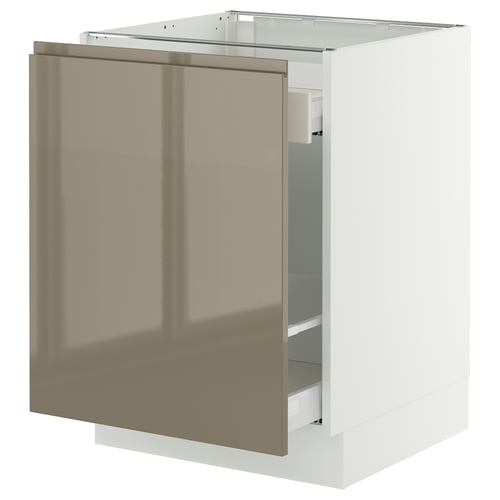 SEKTION kitchen cabinet in high gloss dark grey-brown with sleek, modern design and sturdy frame construction.