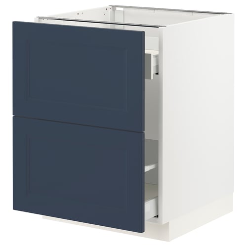 Ikea SEKTION blue kitchen cabinet with drawers, modern minimalist design.