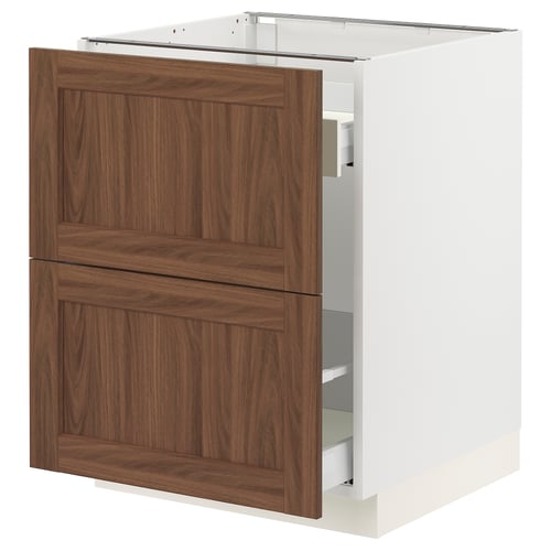 SEKTION kitchen cabinet in white and walnut. Classic design with two drawers and smooth runner.