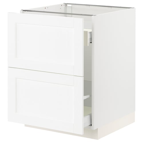 A white ikea SEKTION kitchen cabinet with a drawer.
